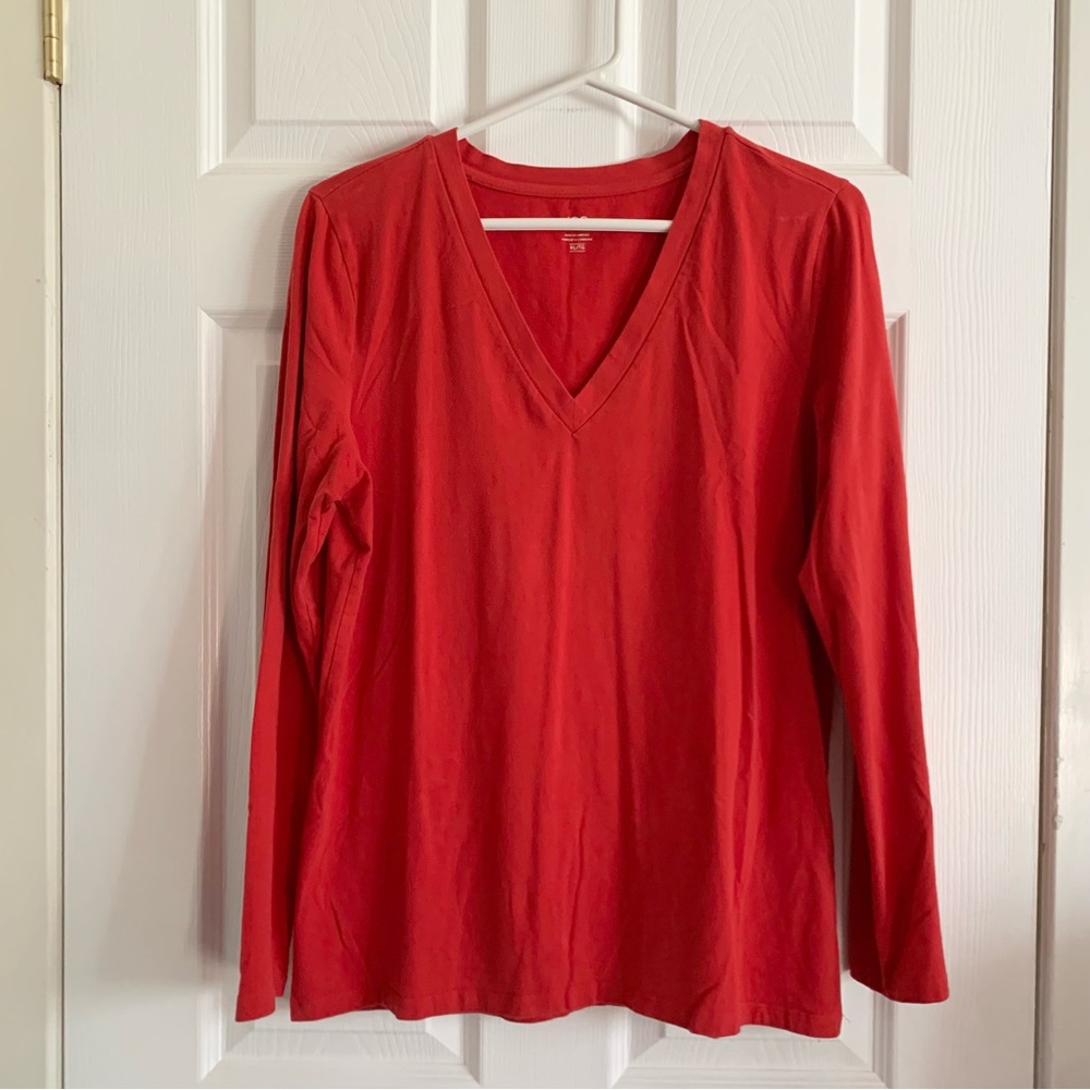 2/$10* Sz XL Red V-Neck Top Long Sleeved Tee Tshirt Sweater Pullover